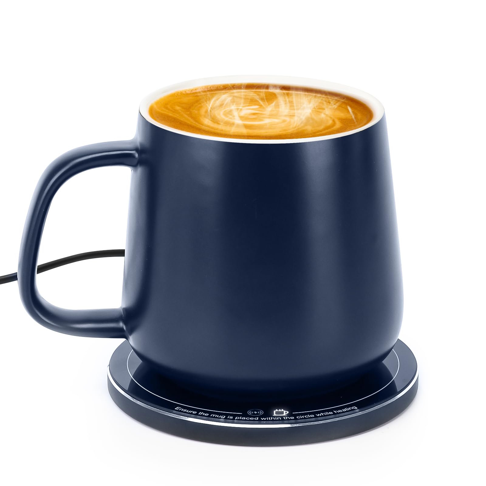 APEKX Tasse à Café Auto-Chauffante avec Socle – Température Stable à 55°C (131°F), Recharge Sans Fil 15W, Capacité 380ml (12.8 oz) – Marche/Arrêt Automatique, Port USB-C (Bleu)
