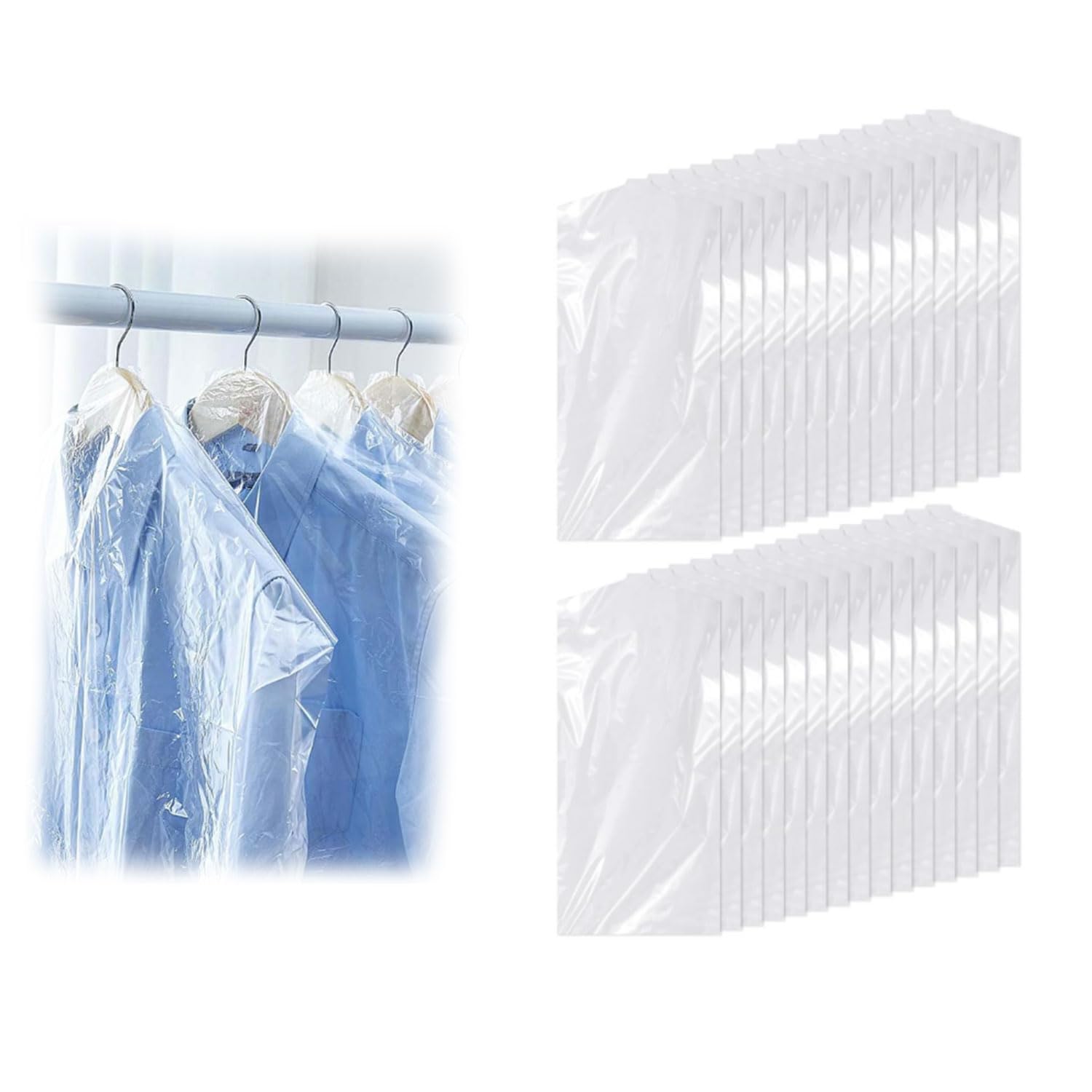 30 Housses Vêtements Transparentes 60x140cm - Anti-Poussière Pour Rangement Garde-robe