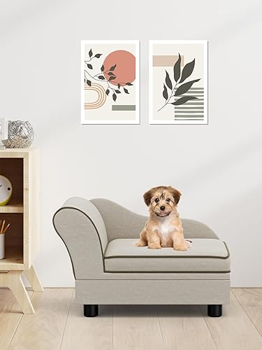 longmaya Sofá cama para mascotas con almacenamiento oculto, sofá cómodo de tela de lino de lujo para perro con cojín extraíble, muebles modernos