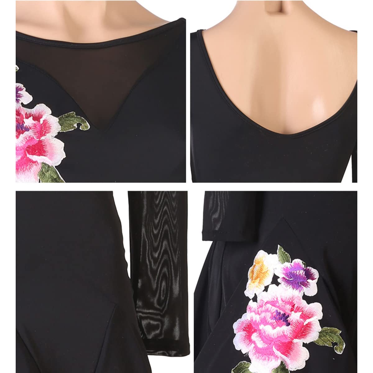 Damen Schwarz Latein Tanzkleider Rückenfrei Lange Ärmel Latein Turnierkleid Ballsaal Salsa Samba Big Swing Rock Ballsaal Leistung Tanzkleider Geschenke für Frauen