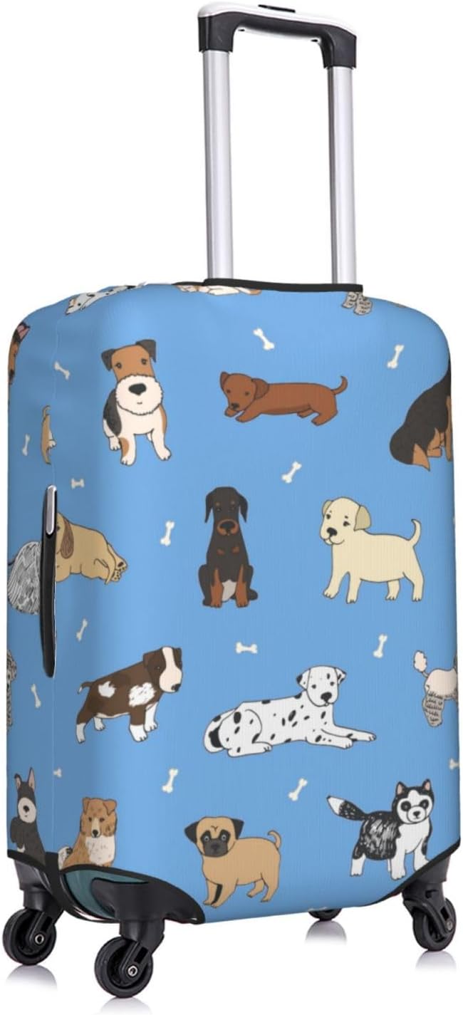 Dogs Blue Background Luggage Suitcase Covers Elastic Washable Cute Puppy Luggage Protector Travel Suitcase Protective Cover For Kid And Adult, S (Fit 18-21 Inch Luggage)