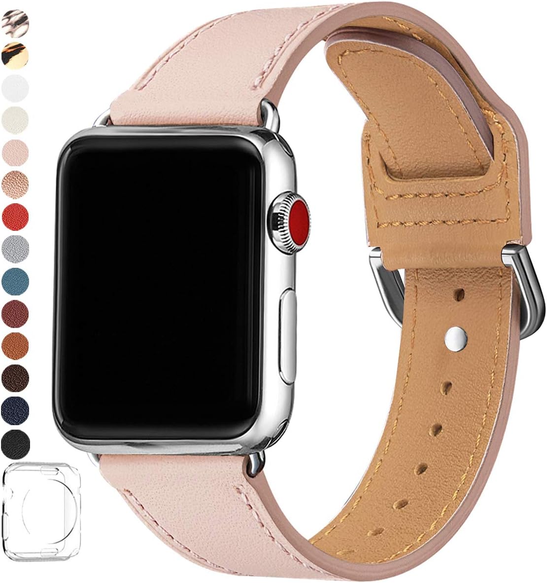 POWER PRIMACY Bands Compatible with Apple Watch Band 38mm 40mm 42mm 44mm, Top Grain Leather Smart Watch Strap Compatible for Men Women iWatch Series 6 5 4 3 2 1,SE (Black/Rosegold, 38mm/40mm)