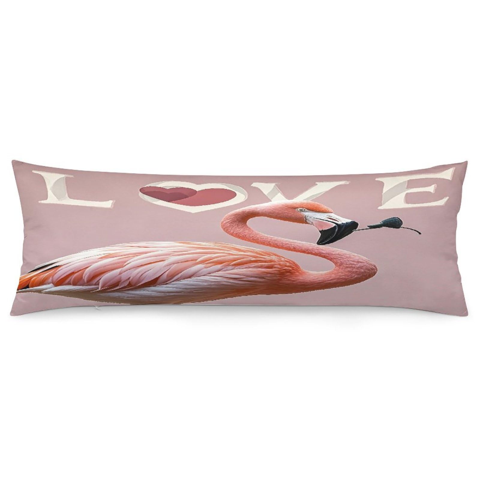Love Flamingo Pillowcase Decorative Body Pillow Cover Soft Full Long Pillow Case Breathable Large Body Pillowcase Cute Cozy Pillow Sham for Bed Couch Sofa 18.9 X 53 Inch