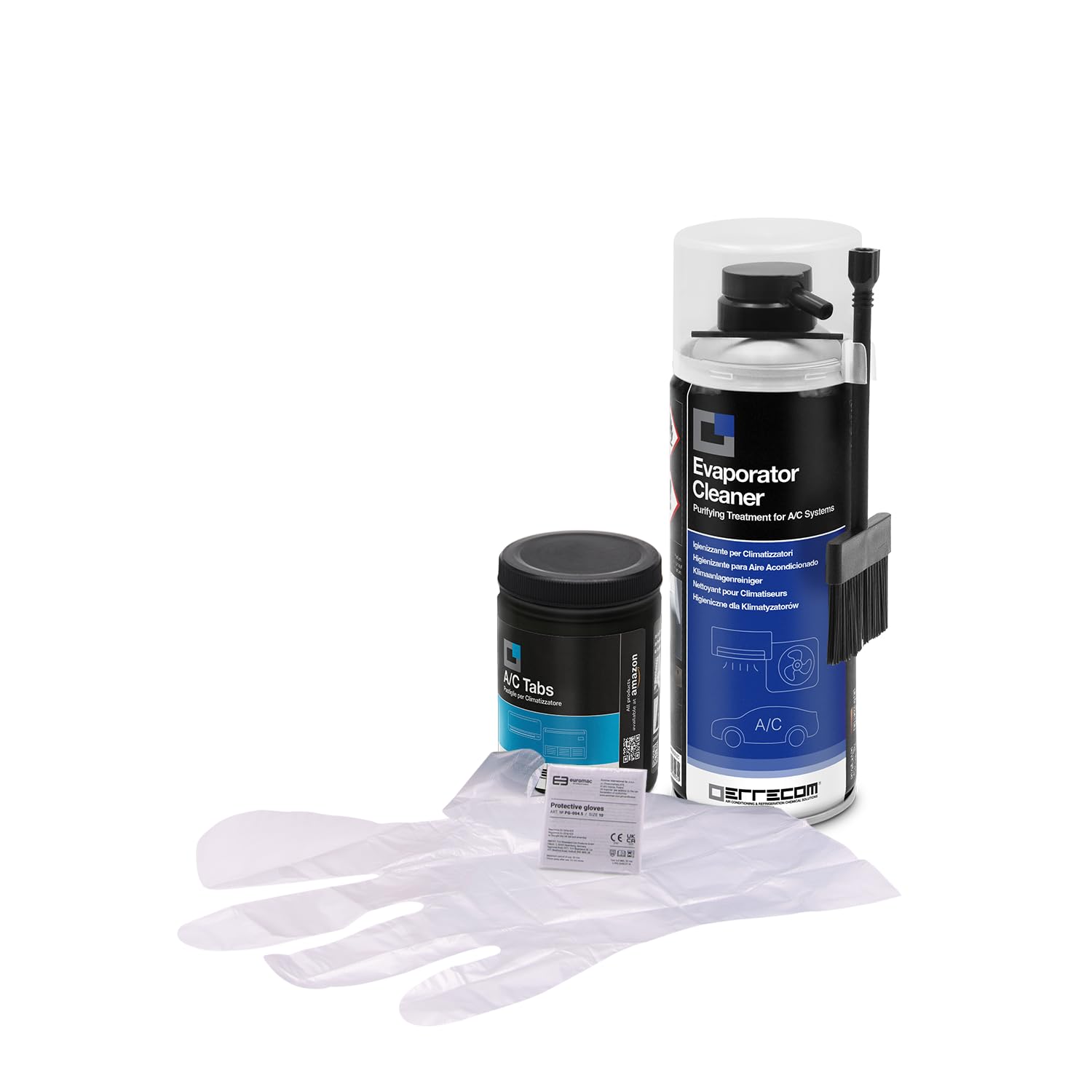 ERRECOM Cleaning Kit for Air Conditioners, includes Evaporator Cleaner PRO Air Conditioner Cleaner with Hard Bristle Dispenser Brush, A/C Tabs 40 Air Conditioner Tabs, long-lasting effect, Gloves