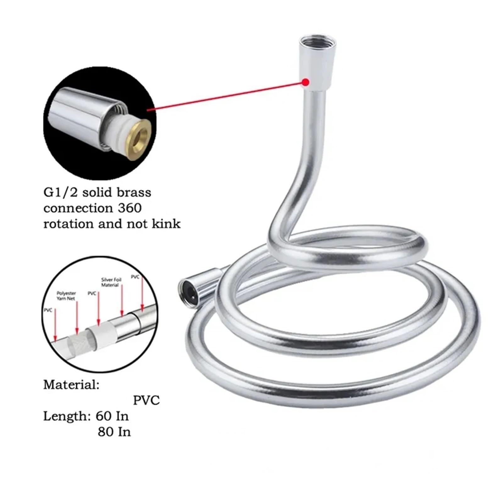 Manguera de ducha blanca de 2 m para baño, accesorio de cabezal de ducha de mano, accesorios de tubería de agua, accesorio de fontanería flexible