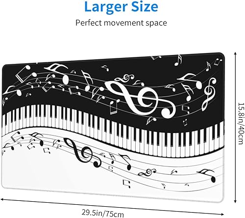 Miniatura 3 de Alfombrilla de mouse grande para juegos de notas musicales, teclas de piano, 29.5 x 15.8 pulgadas, protector de escritorio extendido, bonita