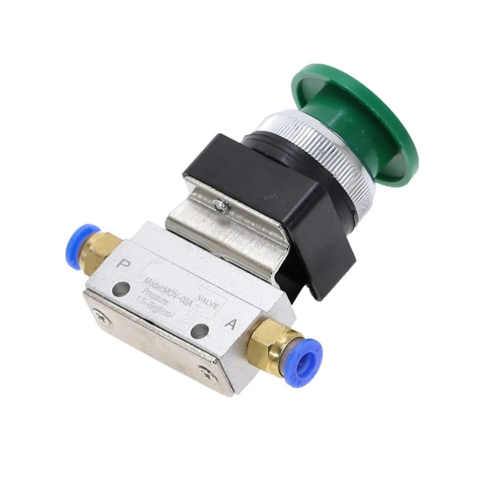 MOV-03APPL Válvula neumática de cabeza de hongo verde de tres vías y dos posiciones con rosca PT de 1/8 de pulgada, accesorios blancos, 1 unidad(6MM)