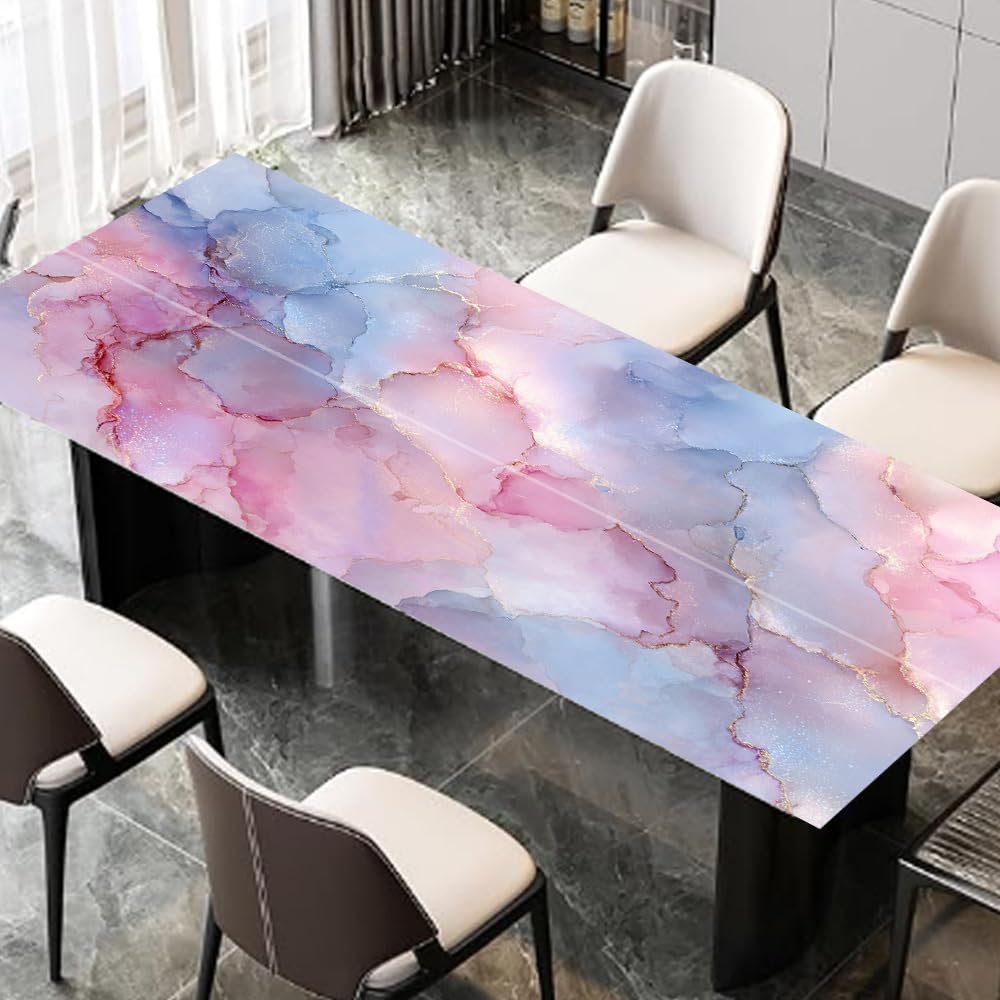 Desk Sticker 39.37 x 23.62 Inch Pastel Ink Marble Texture with Gold Veins Watercolor Cloud Blush Blue Pink Decorative Desktop Cover for Home Office Study Table Art Craft Workspace