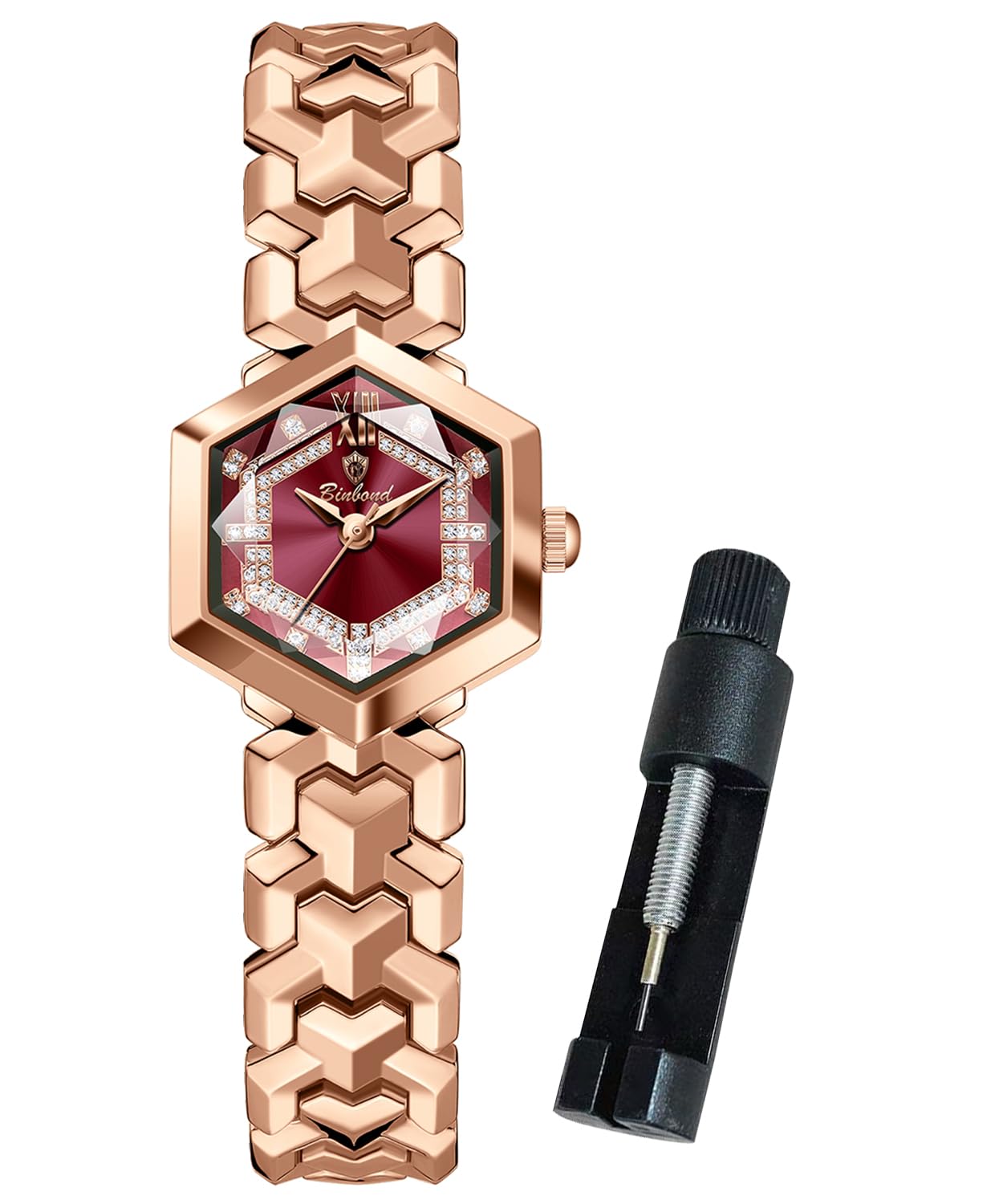 Women's Watch Analog Quartz Stainless Steel Ladies Small Watch for Women&Miss&Girl Luxury Diamond Studded Rose Gold Stylish Elegant Wrist Watches Two Tone Waterproof Luminous-image-34