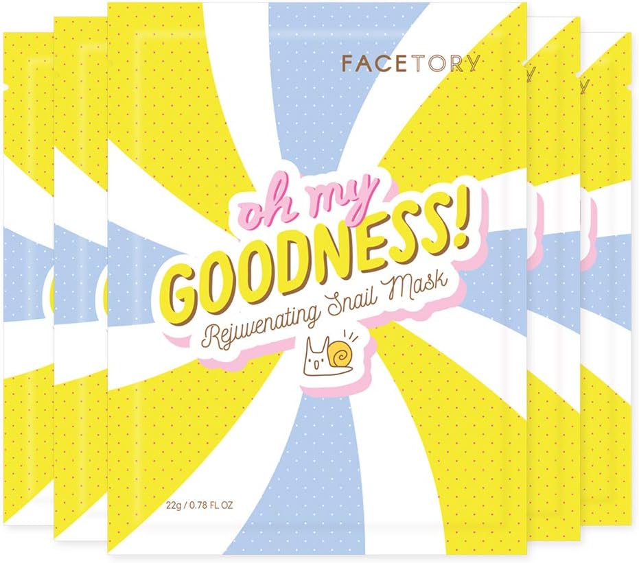 FACETORY K Beauty Face Mask Skin Care - OH MY GOODNESS REJUVENATING SNAIL Sheet Mask with Snail Essence & Hyaluronic Acid | Seal in Moisture (5 Pack)