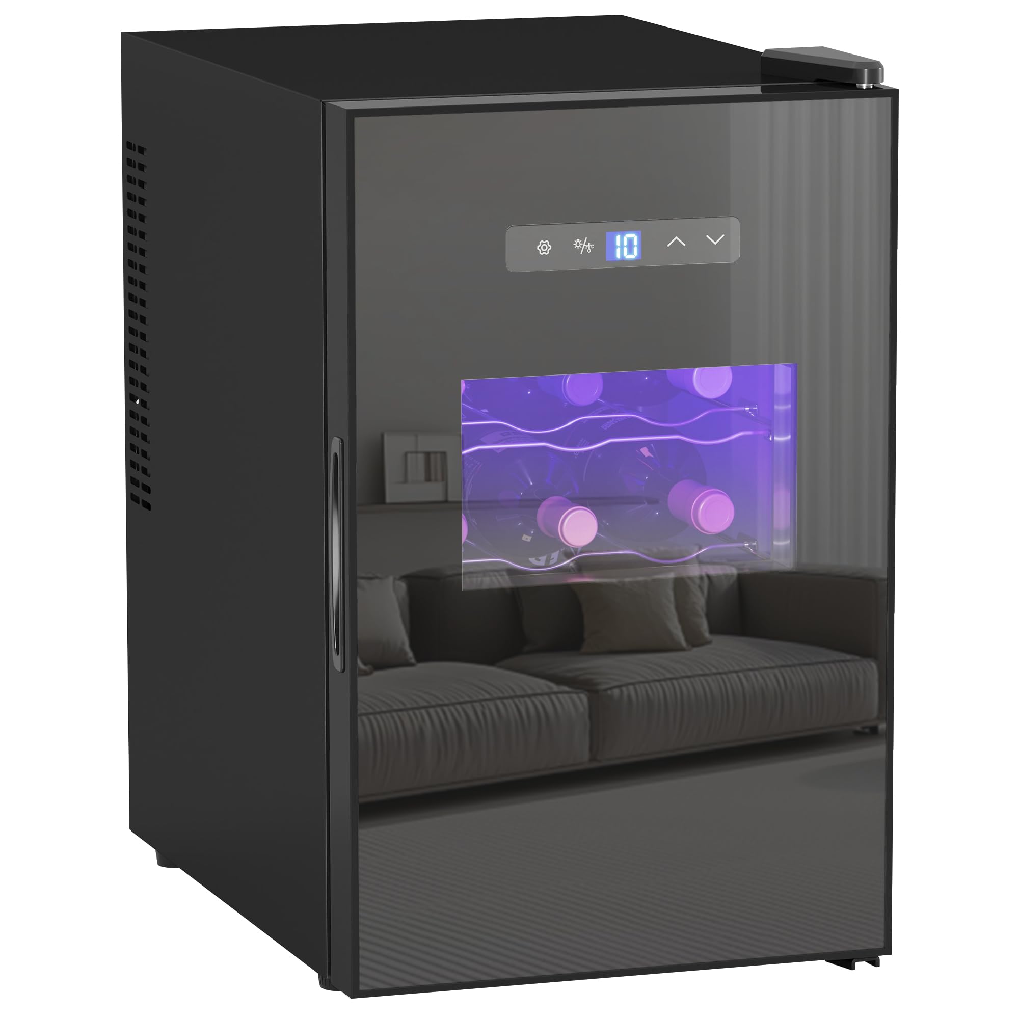 HOMCOM Vinoteca 15 botellas 39L nevera termoeléctrica y silenciosa para vino - puerta de cristal, iluminación LED, pantalla táctil digital, control de temperatura nevera para vino 8-18°C, negro