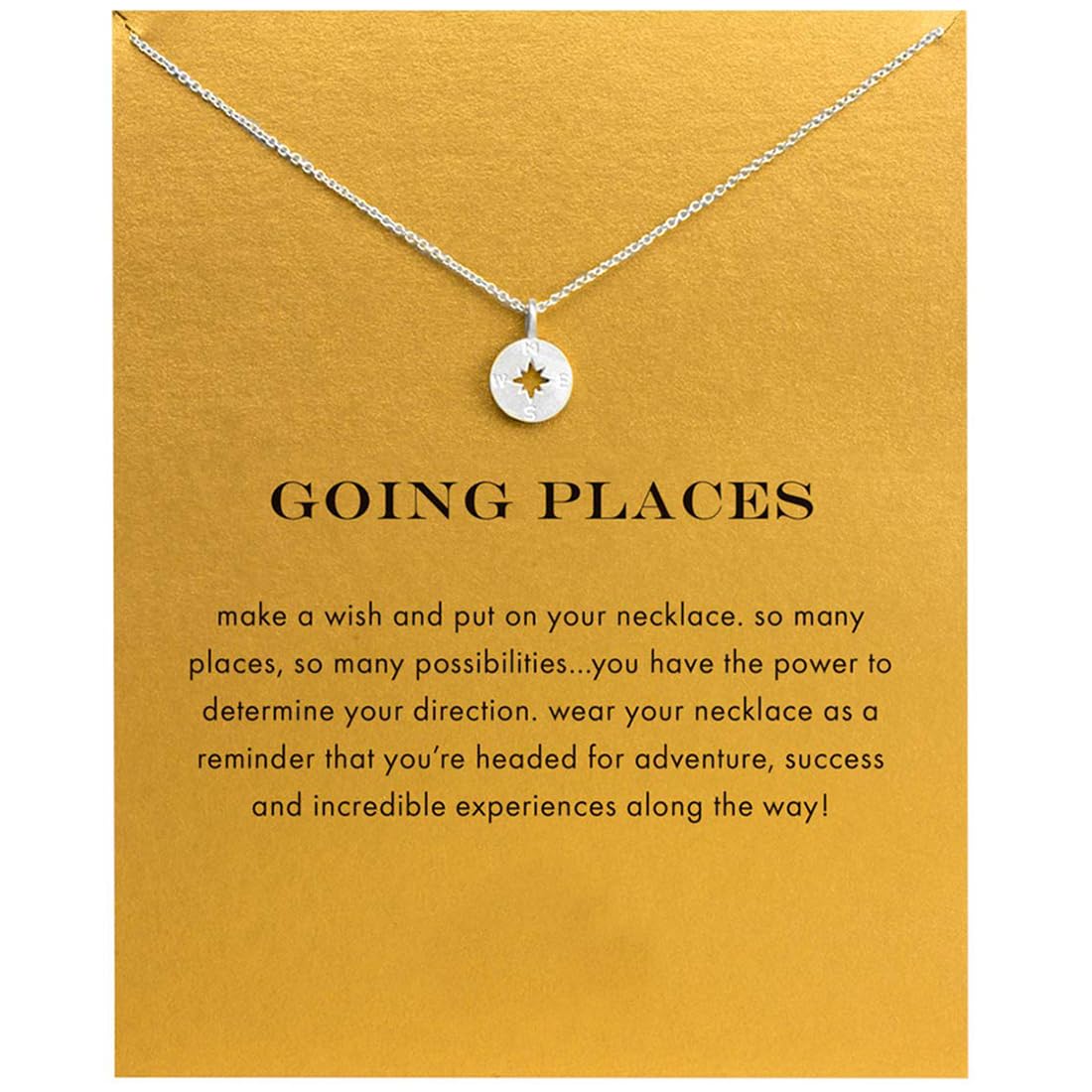 LDQMS Friendship Handmade Compass Necklace Good Luck Elephant Pendant Chain Necklace with Message Card Gift Card