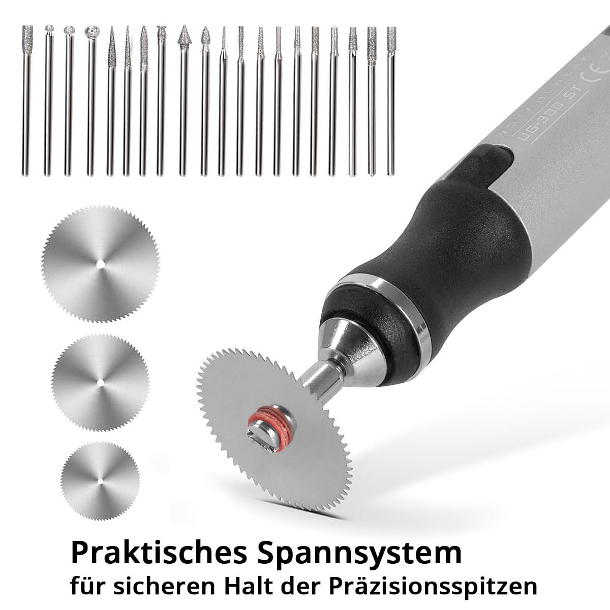 STAHLWERK USB-Gravierstift (UG-300 ST) – 8 Watt Leistung, 3 Gänge (5.000/10.000/18.000 U/min), USB-C Anschluss, kabellos nutzbar, inkl. 20 Premium-Einsätze, 3 Trennscheiben & Schablonen-Set
