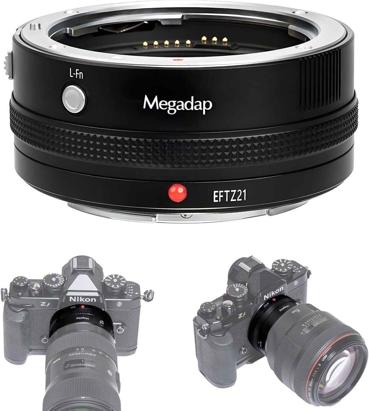 Megadap EFTZ21 Autofocus Lens Adapter Built-in Electronic Aperture Compatible with Nikon Z Camera Zf Z6III Z9 Z8 Z7 Z6 Z7II Z6II Z5 Z50 ZFC for Canon EOS EF Sigma Tamron EF Series Lens (EFTZ 21)