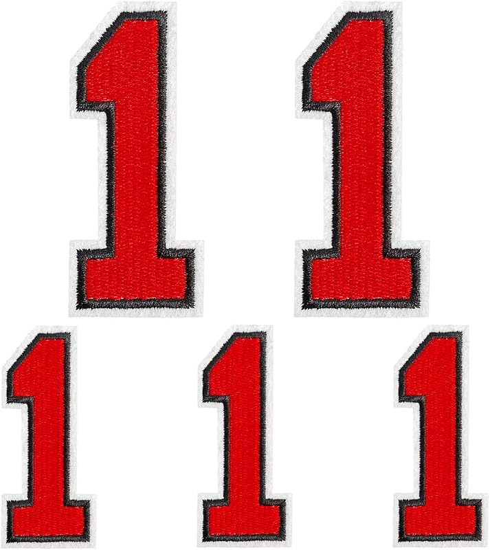 Iron on Numbers Patches, 5 Pieces Full Embroidered Numbers Patch Applique for Clothes, Dress, Hat, Jeans, DIY Accessories, Red 1