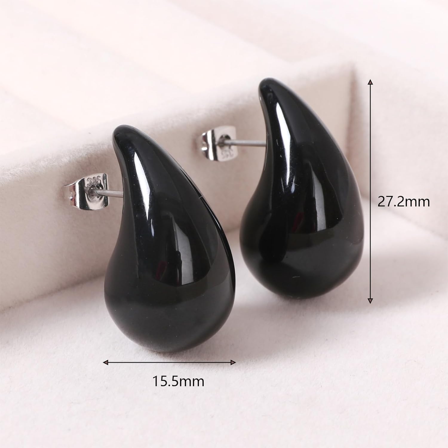 925 Sterling Silver Natural Stone Teardrop Earrings/ 18K Gold Plated Stainless Steel Colorful Enamel Teardrop Earring Jewelry Birthday Valentine's Day Gift for Women - Image 5