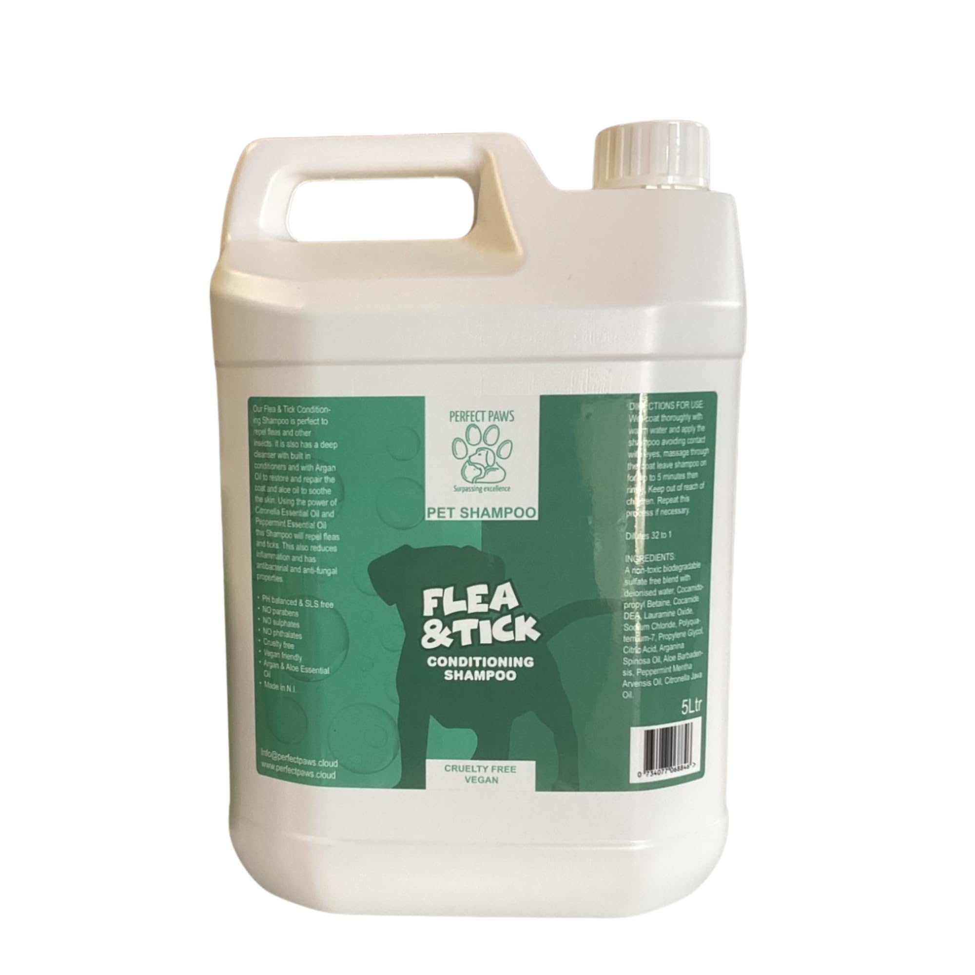 Perfect Paws Flea & Tick Conditioning Pet Shampoo | Vegan & Cruelty-Free | Gentle Formula with Argan Oil & Aloe Vera | 5L Dog Shampoo for Flea & Tick Care