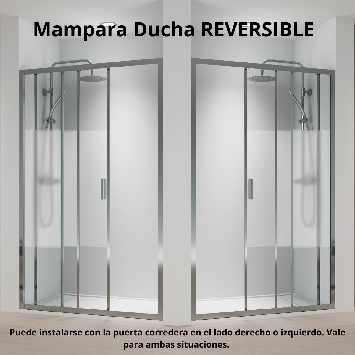 Mampara de Ducha FRONTAL Corredera 3 Hojas Monza– 1 Fijo y 2 Puertas Correderas Serigrafía – Altura 1,90 Metros y Cristal Templado 5mm Espesor 120 cm (Adaptable de 116 a 120cm)