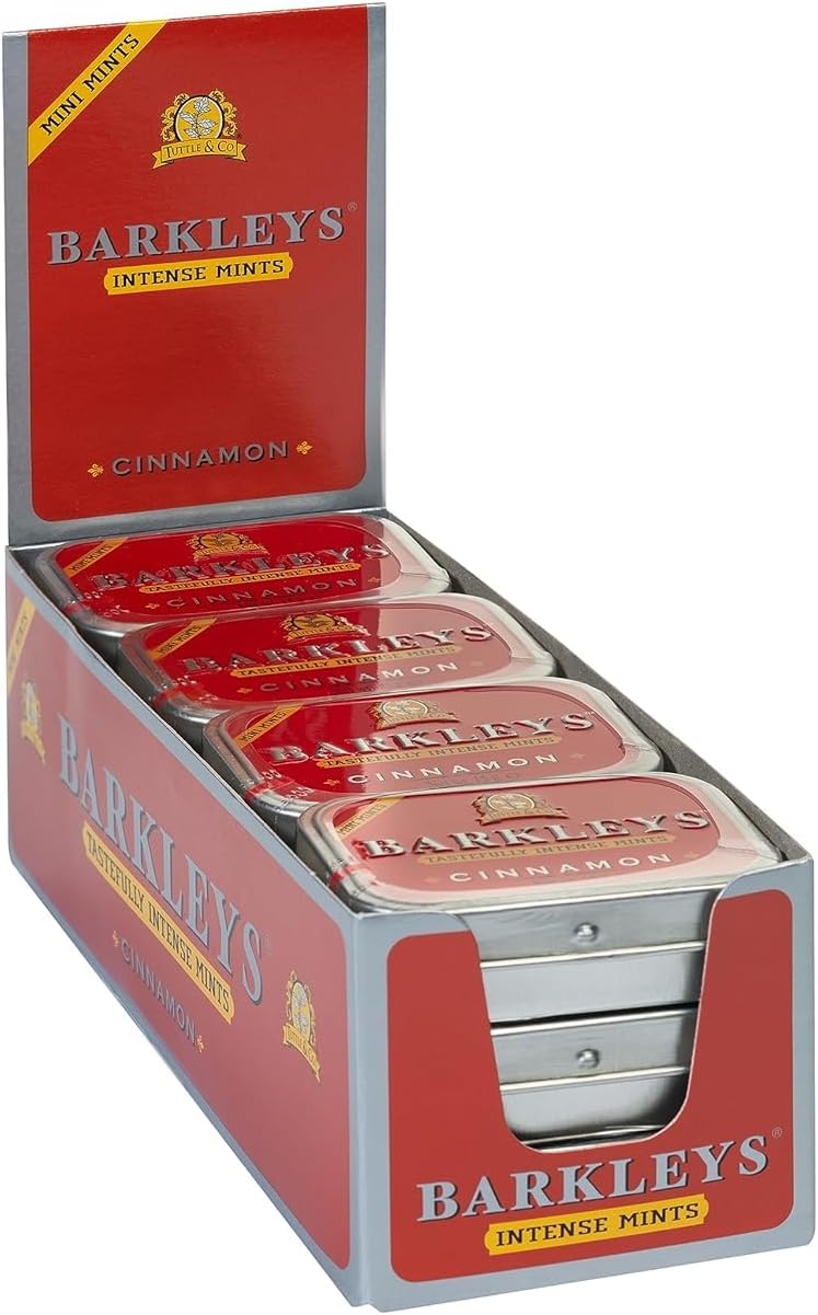 Barkleys Cinnamon Breath Mints, Mini Cinnamon Candy - Strong Cinnamon Flavor, Cool Mint for Party, After Dinner, Wedding, Everyday Use-Vegan, Reusable Travel Tins, 12 Pack - 50 Count Each