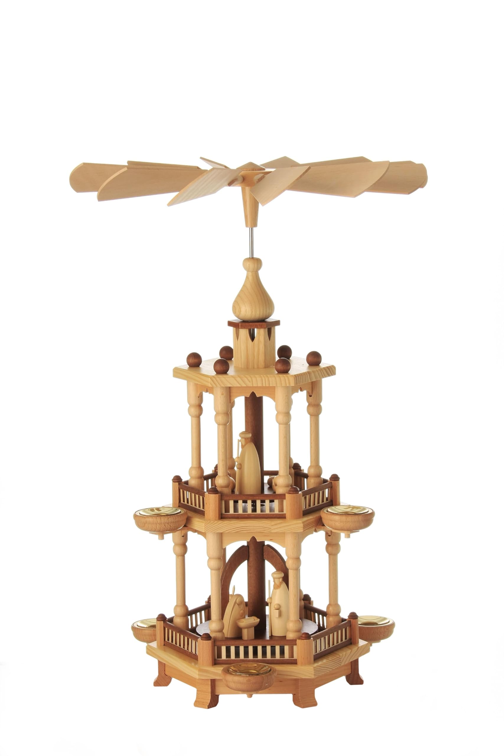 Rudolphs Schatzkiste Zweistöckige Weihnachtspyramide aus Naturholz mit Christi Geburt – Für Teelichter geeignet BxHxT 37x51x37cm NEU Zweistöckige Weihnachtspyramide Christi Geburt Natur Holz