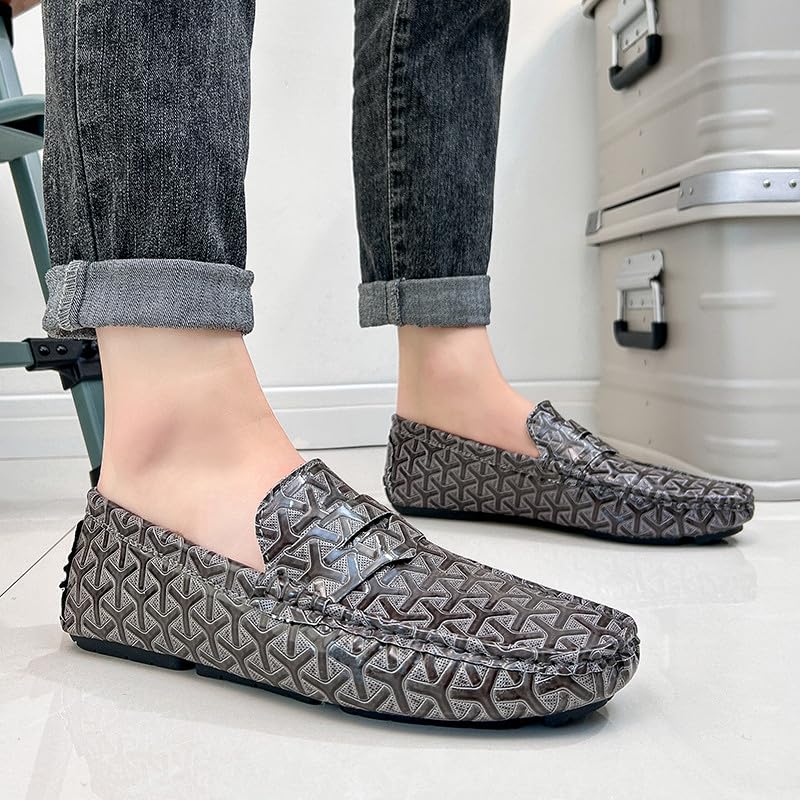 Santimon Men's Classic Penny Loafers Geometric Pattern Slip-On Moccasins Casual Flat Driving Shoes4