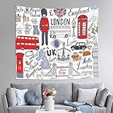 JCAKES I Love London Wanddekoration Tapisserie (horizontaler Stil) Polstertapisserie Tapisserie Wandteppich Schlafzimmer Picknickdecke Urlaub Wandteppich