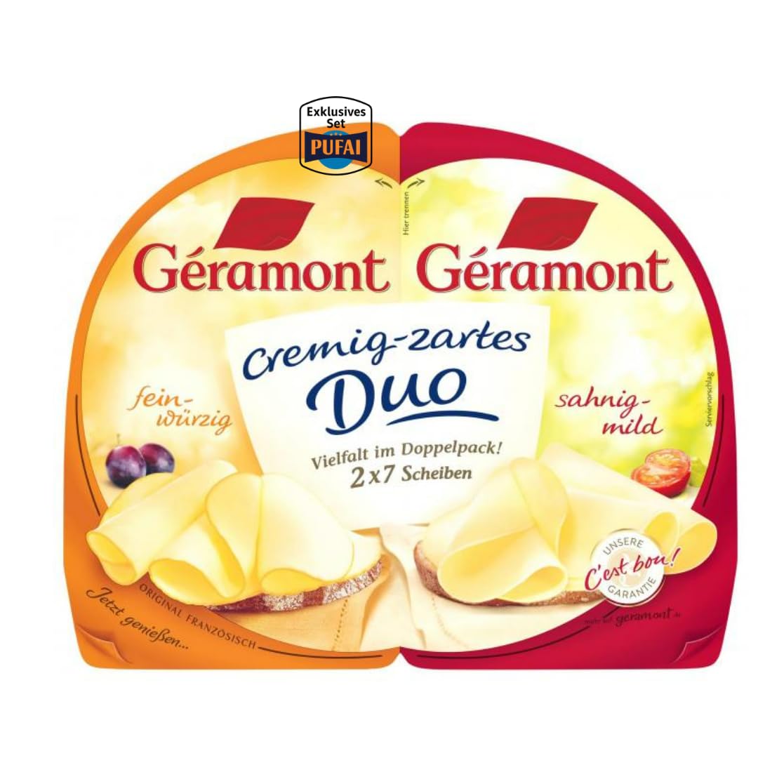 Géramont Käsescheiben cremig-zartes Duo – 140 g, 4er Pack | Französische Käsezubereitung aus Kuhmilch | Mild & cremig im Geschmack