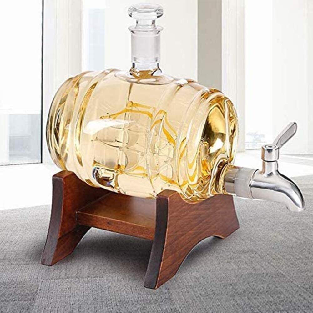 Dekanter na wino, regał na butelki z drewna, zestaw do whisky, szklany pojemnik 1000 ml, dekoracja stołu barowego, ręcznie wykonana, bezołowiowa (przezroczysta)