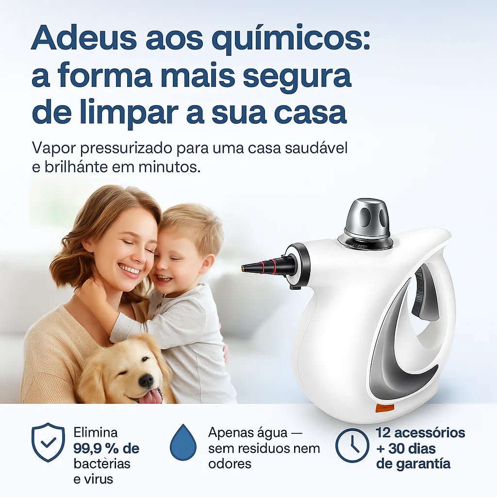 VaporSeguro Máquina de limpieza a vapor presurizada todo en uno Limpiador de Vapor Portátil Multiusos con 14 Accesorios para Limpieza Hogar y Baño