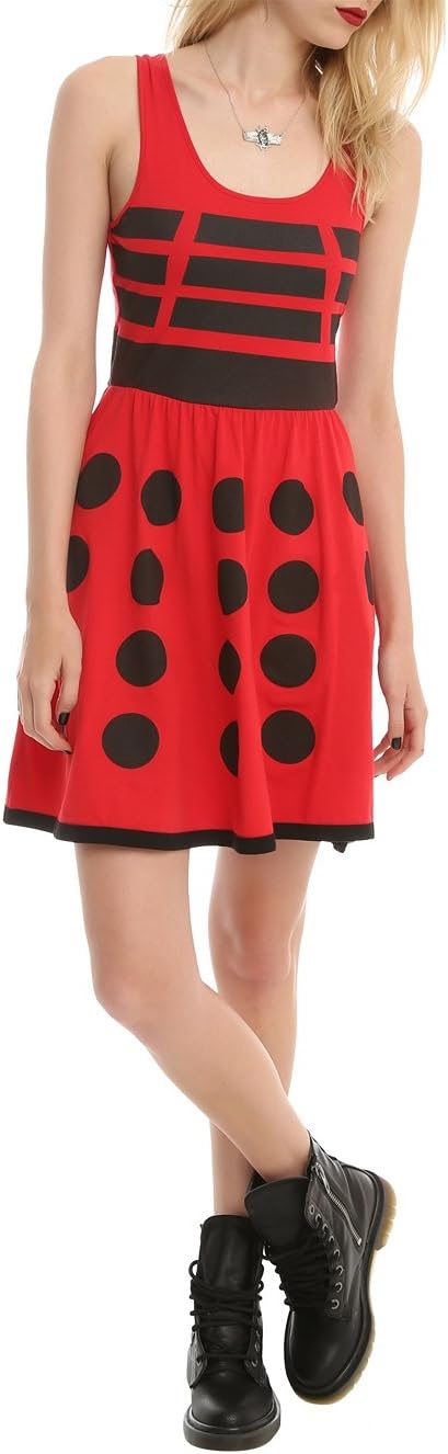 Doctor Who Her Universe Juniors Red Dalek A-Line Dress (Red, Small)