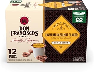 Don Francisco's Hawaiian Hazelnut Flavored Coffee - 12 K-Cup Compatible Single-Serve Pods - 100% Arabica with Coconut Hint - Recyclable through TerraCycle - Compatible with Keurig Brewers