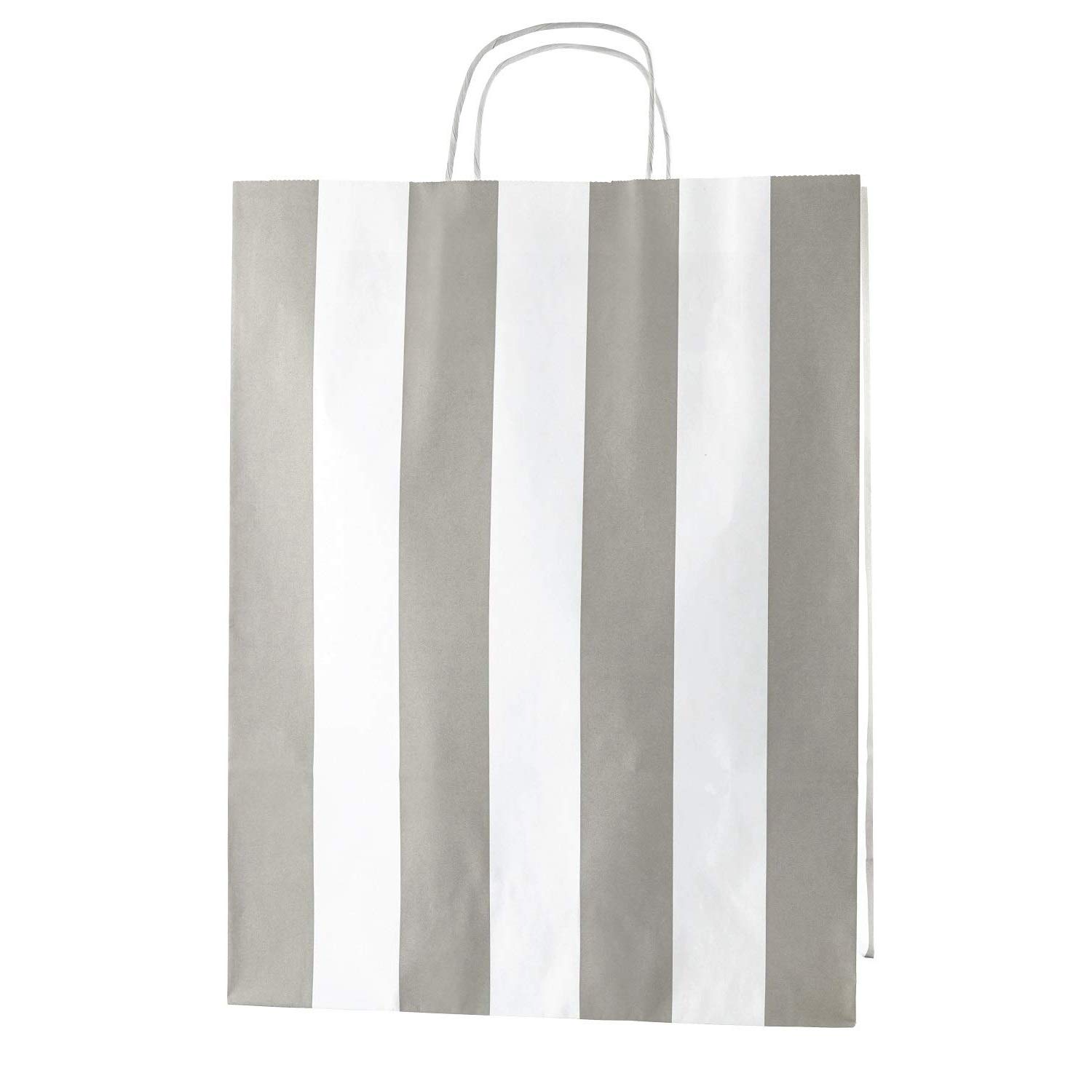 Thepaperbagstore 25 Light Grey & White Stripe Large Paper Bags With Handles, 32x12x41cm