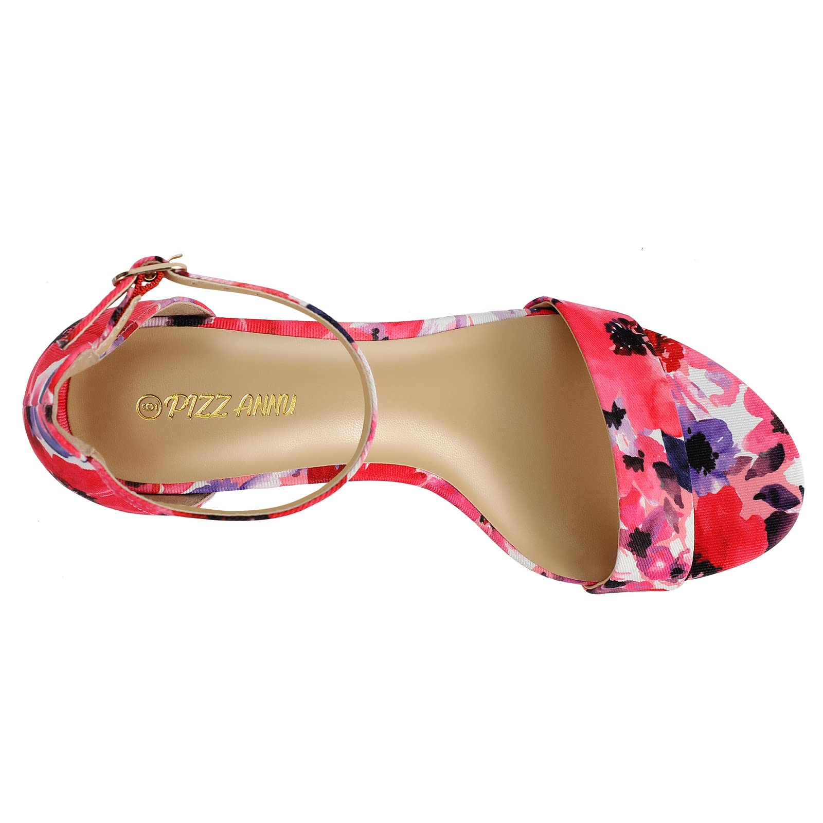 PIZZ ANNU Women's Open Toe Ankle Strap Low Block Chunky Heels Sandals Party Dress Pumps Shoes Strappy Buckle Sandals with 2.6" Tall Thick Heel Design: 9 Floral