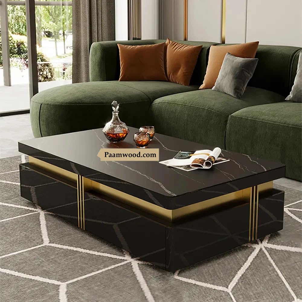 PAAM WOOD Premium MarbleTop Wooden Center Table for Living Room