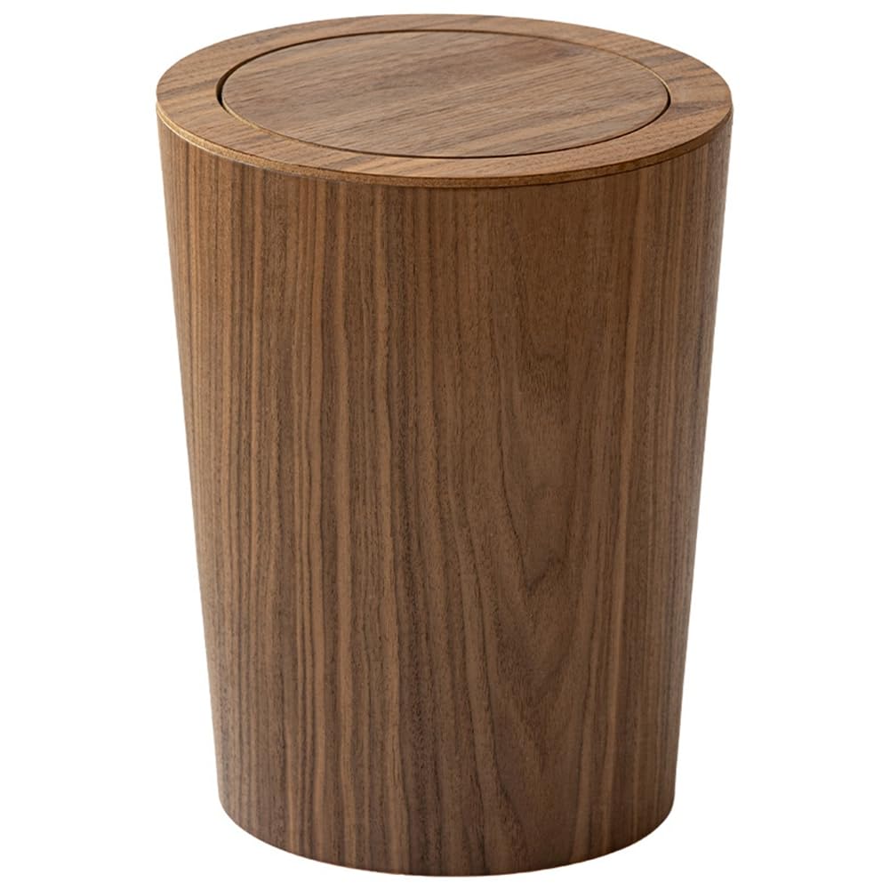 Hndhbfgrt 10L Solid Wood Wastebasket with Swing Cover - Eco-Friendly Round Trash Can for and Home A