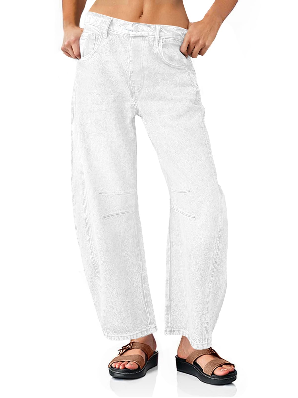 PLNOTME Womens Baggy Boyfriend Jeans Wide Leg Mid Rise Barrel Ankle Pants