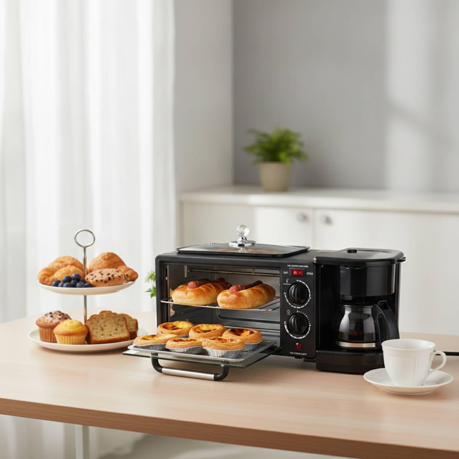 KESOTO Forno Tostapane con Macchina da Caffè E Funzione Riscaldamento per Preparare Bevande Calde Adatto per Colazione E Snack