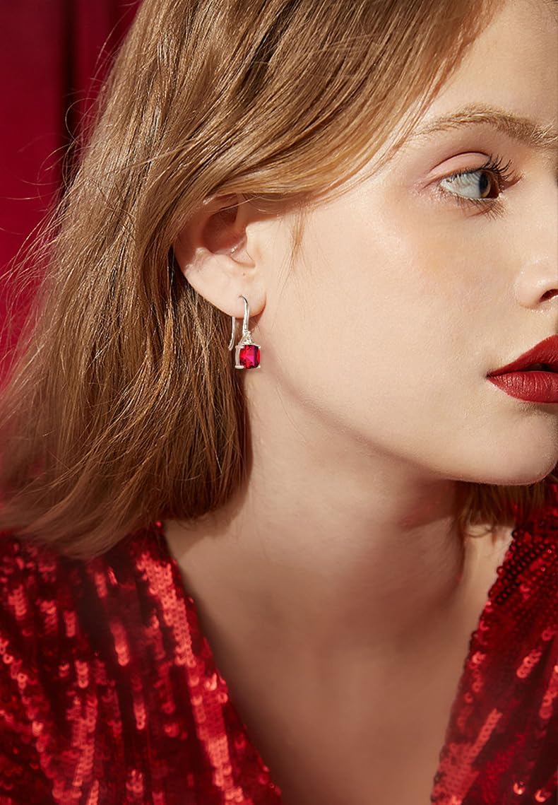 Gemstone Square Shape 925 Sterling Silver Dangle Earrings with Birthstone For Women - Image 3