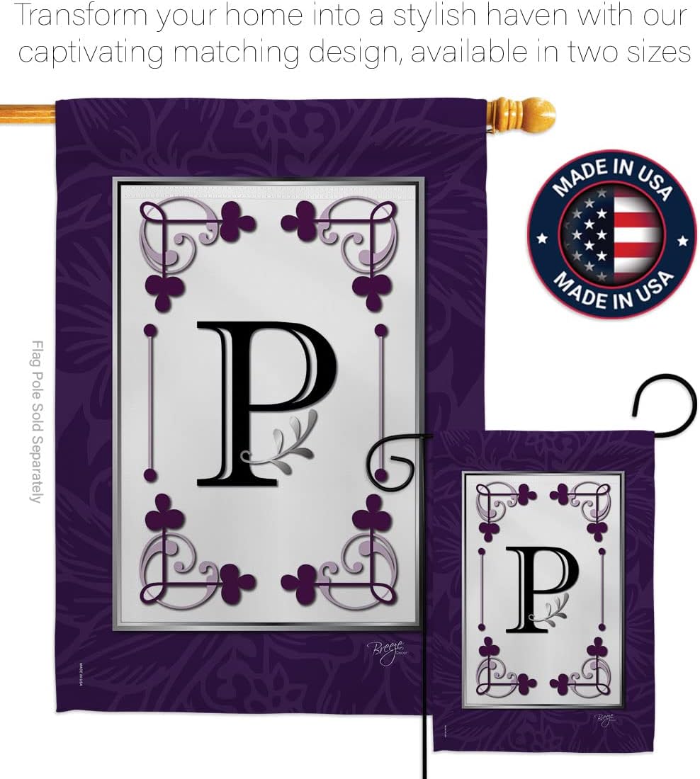 Breeze Decor H130016 Classic P Initial Interests Simply Beauty Decorative Vertical House Flag, 28" x 40", Multicolor