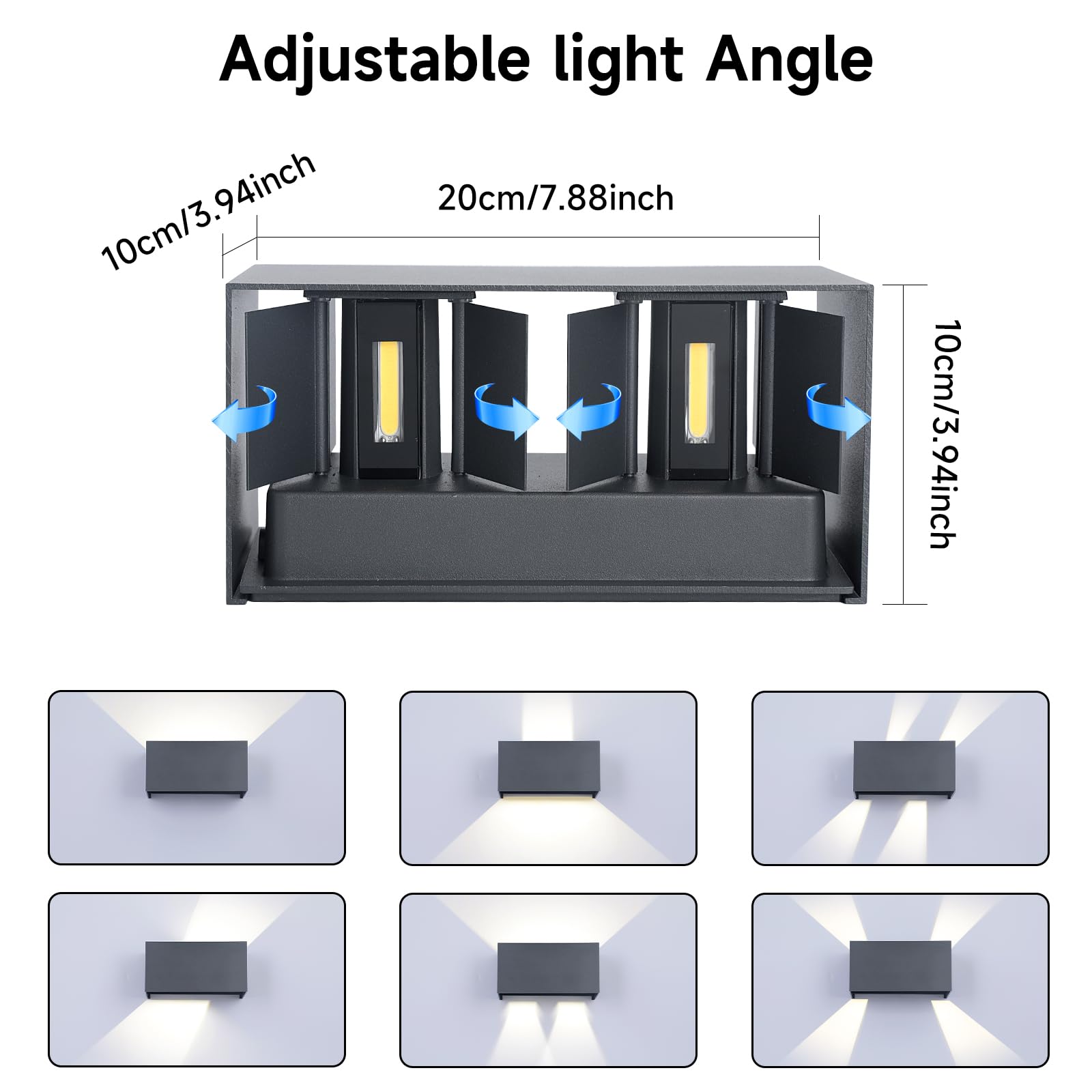LED Wandleuchte Innen/Außen,25W Wandleuchte Aussen 3000K LED Aussenleuchte Mit Einstellbar Abstrahlwinkel Wandbeleuchtung innen IP65.（Anthracite）