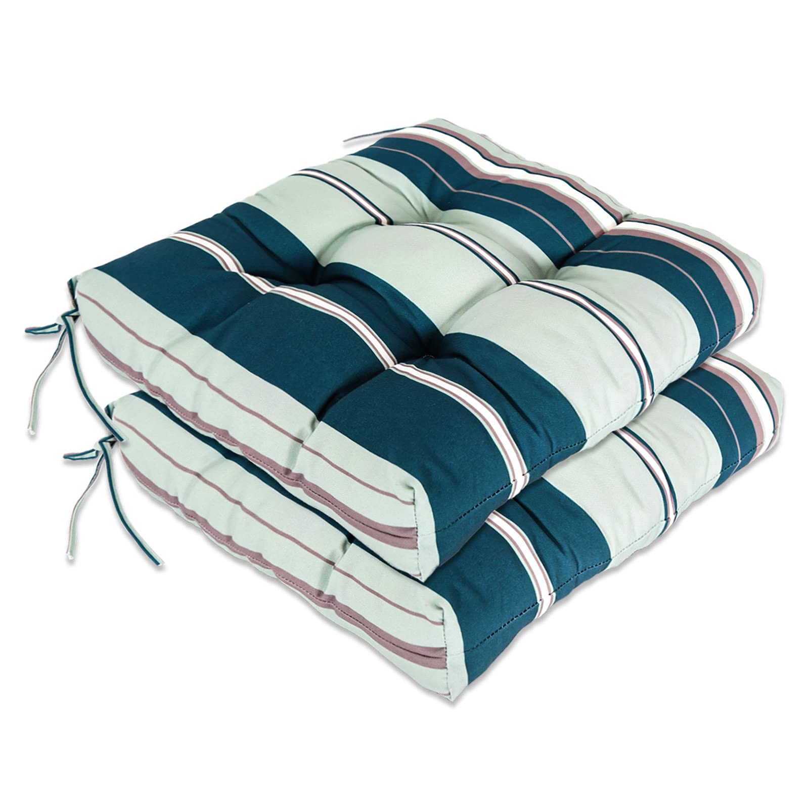 EAGLE PEAKOutdoor/Indoor Tufted Stripe Seat Patio Cushions (Square Back), 19" x 19'' x 4'' , 2 Pack, Blue Stripes