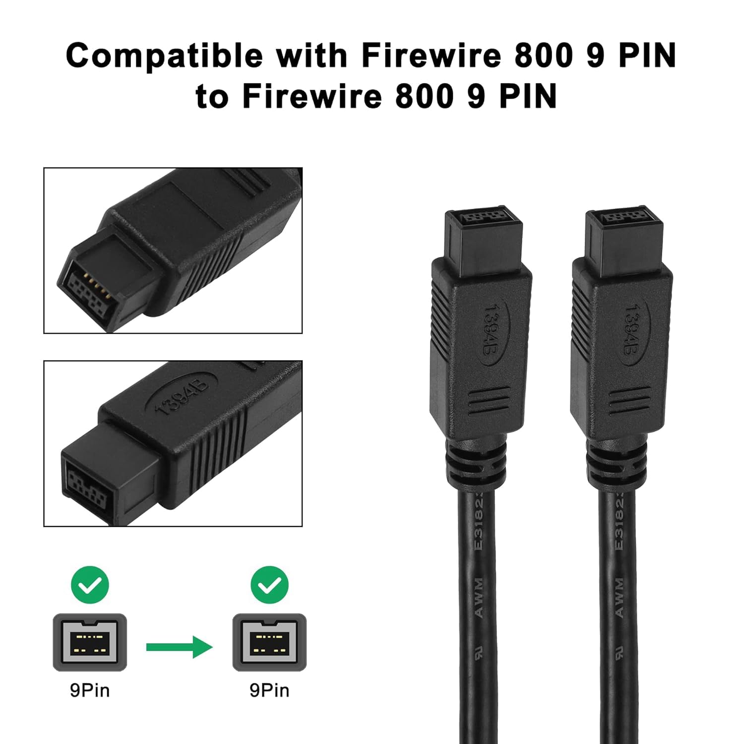 cablepelado – Cavo FireWire IEEE1394b Bilingual 9 maschio 1.8 m Nero