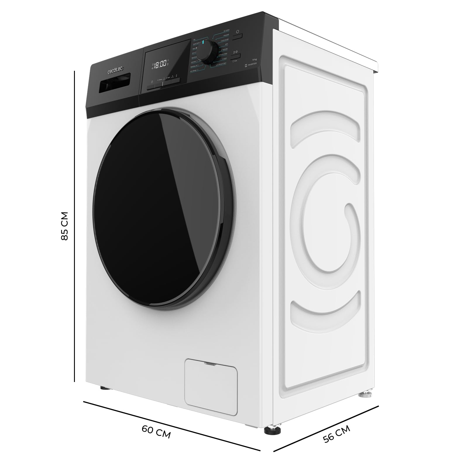Cecotec Lave-Linge 9Kg Chargement Frontal Bolero Dresscode 9410 Inverter A. 1900W, 1400 tr/min Réglable, 16 Programmes, Faible Consommation d'Énergie, Vapeur, Stérilisation du Linge