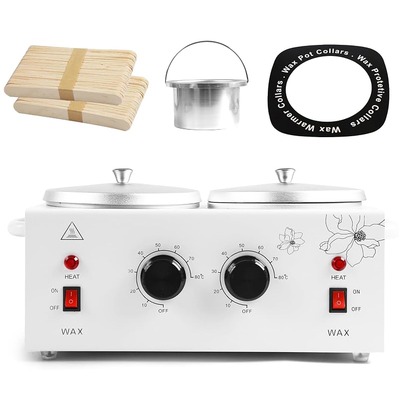 Aquecedor elétrico de cera Poakkus com dois recipientes, capacidade de 1,2 L e temperatura ajustável, com 40 palitos e 20 colares
