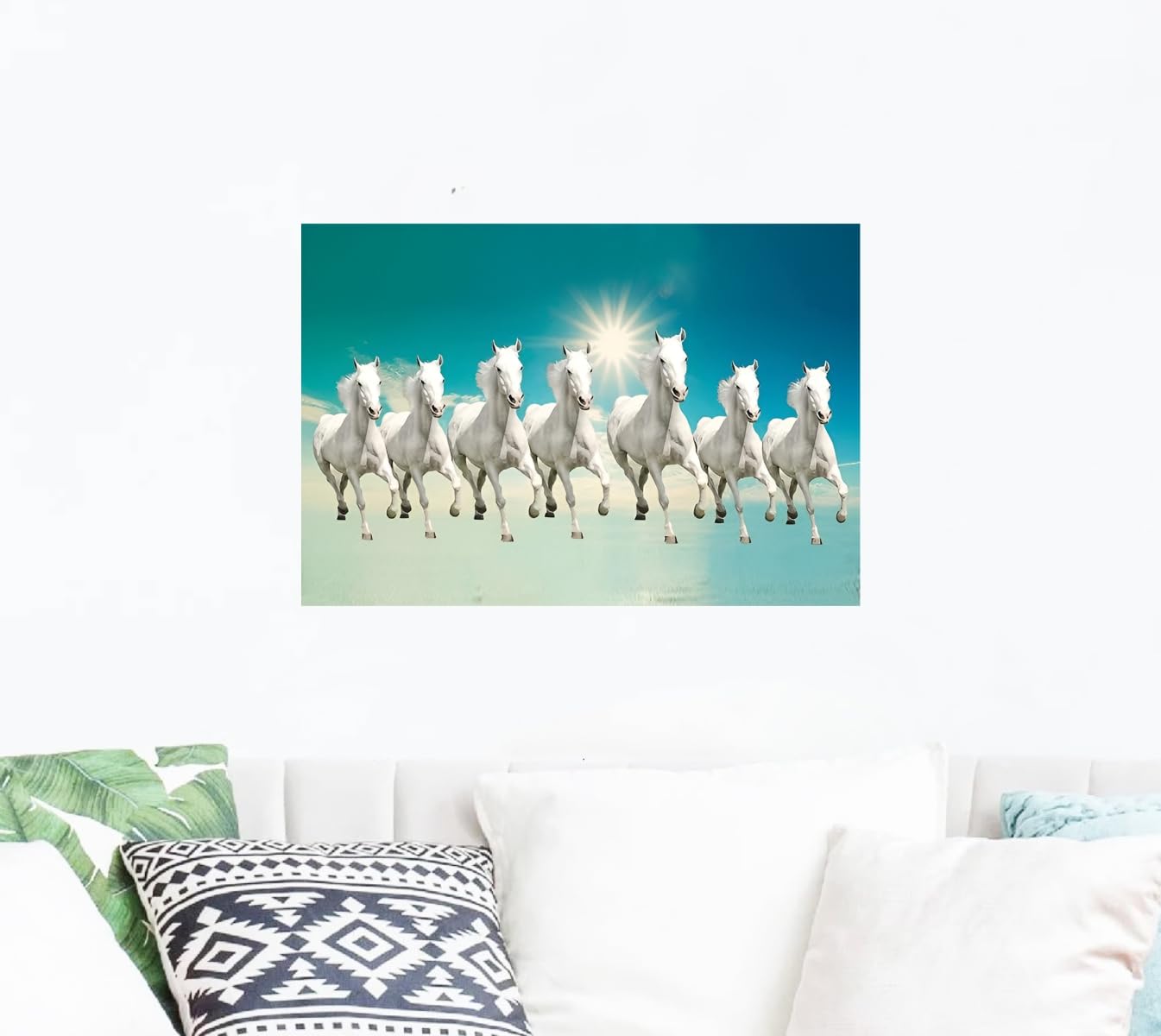 Rawpockets Seven White Vastu Horse Self Adhesive Wall Sticker
