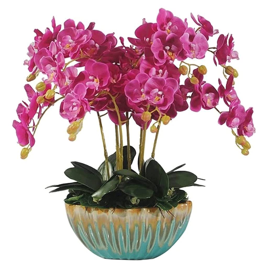 IUokLU Artificial Flower Classic Faux Orchids Potted Artificial Phalaenopsis Flowers with Vase Artificial Flowers Plant Pot Flower Arrangement