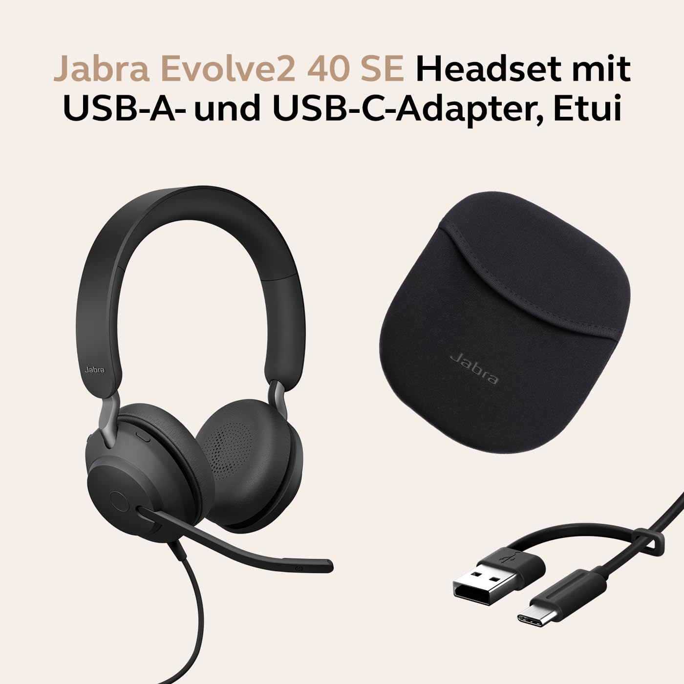 Jabra Evolve2 40 SE Cuffie stereo cablate con cancellazione del rumore, microfono e cavo USB-C/A - Certificazione MS Teams, compatibile con tutte le altre piattaforme - Nero (ricondizionato)