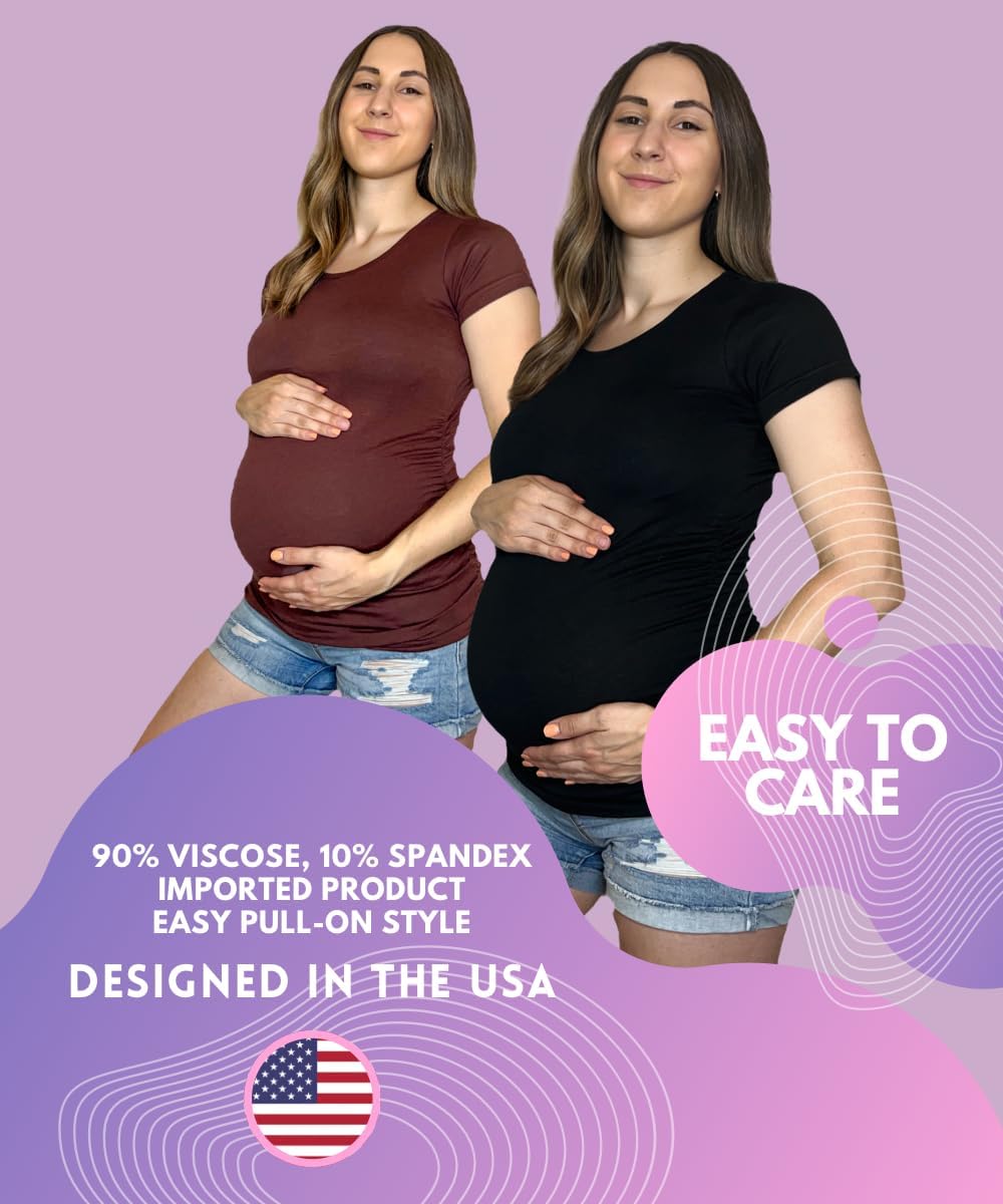 MISS POPULAR Womens 3 Pack Maternity Short Sleeve Shirt Ruched Side Cozy Pregnancy Tops
