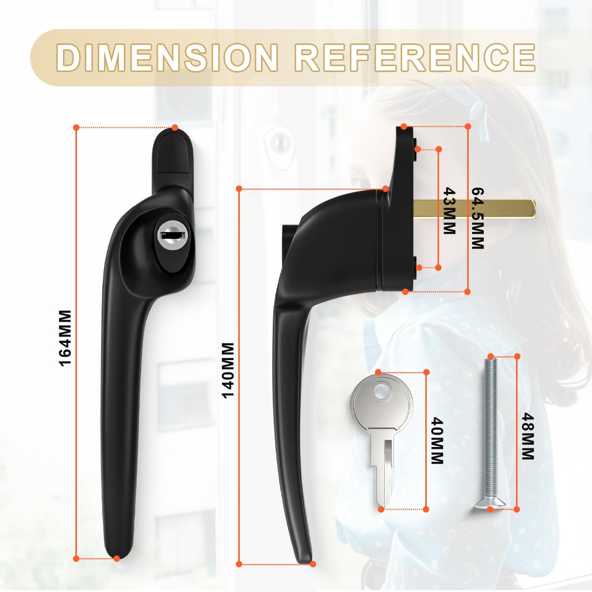 Bwintech 1 Pcs Offset Black UPVC Aluminium Window Handle,Left Hand, 43mm Spindle for Indoor and Outdoor UPVC Window - Image 2