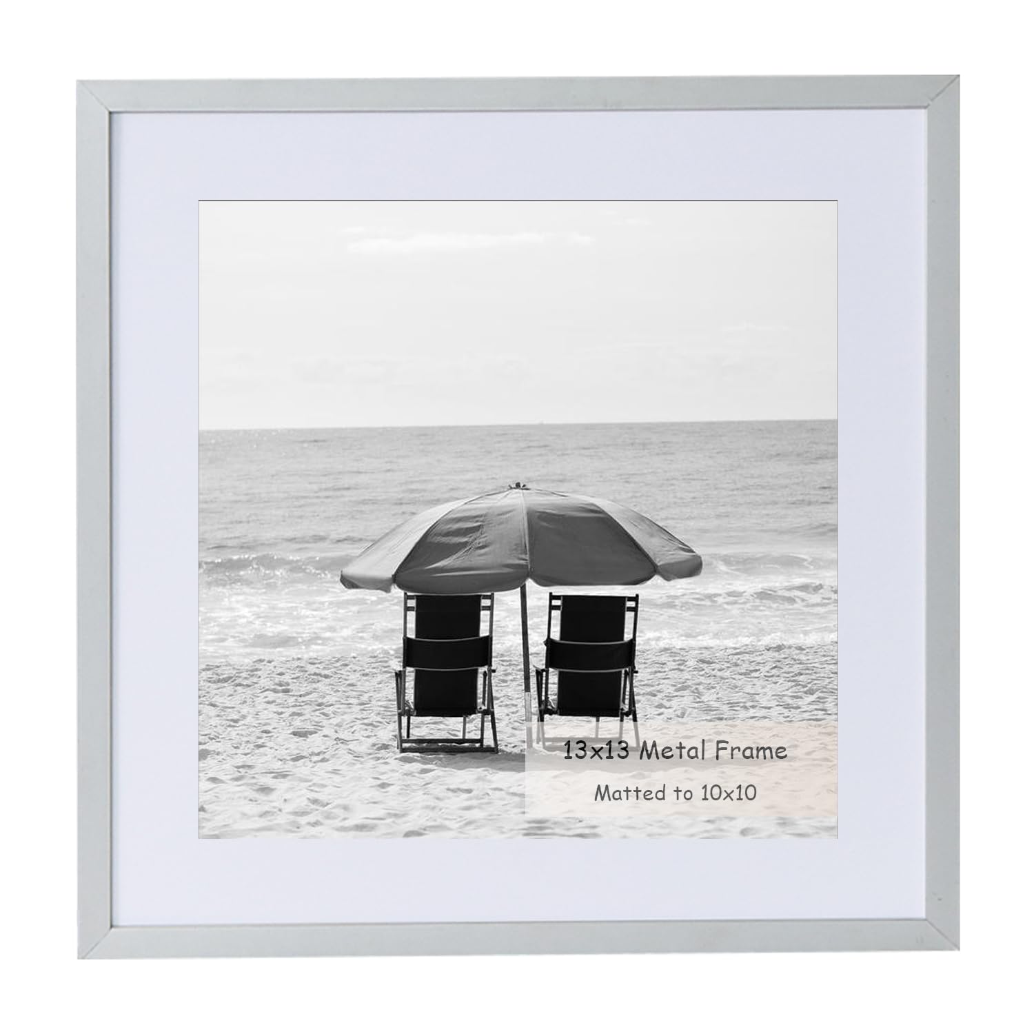 13x13(33x33cm) High-Definition Aluminum Picture Frame with 10x10(25.2x25.2cm) with Mat Wall Hanging - Silver, Plastic Glass